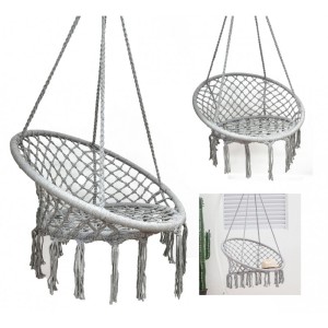 Fotel wiszący bocianie gniazdo hamak BOHO, huśtawka z poduszką Szara KR33SZ