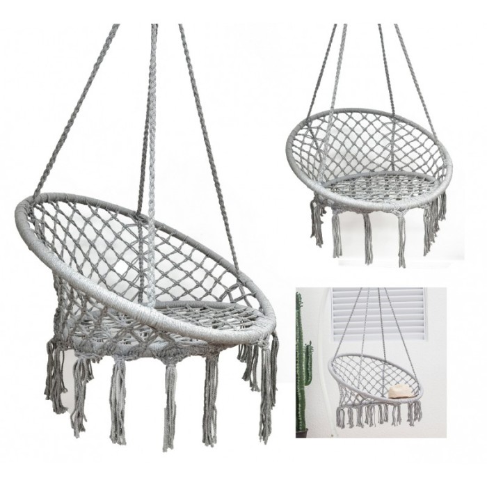 Fotel wiszący bocianie gniazdo hamak BOHO, huśtawka z poduszką Szara KR33SZ