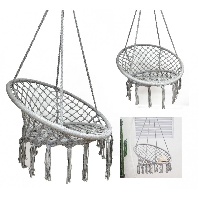 Fotel wiszący bocianie gniazdo hamak BOHO, huśtawka z poduszką Szara KR33SZ