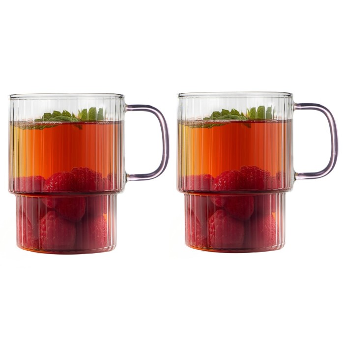 Dwie szklanki ryflowane z różowym uchem 350ml Livio 1821