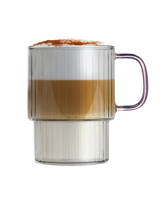 Dwie szklanki ryflowane z różowym uchem 350ml Livio 1821