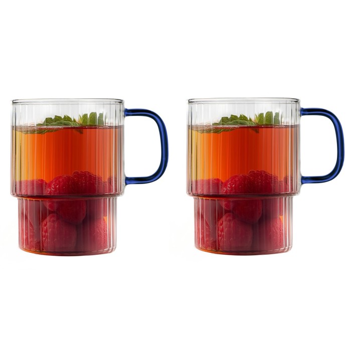 Dwie szklanki ryflowane z niebieskim uchem 350ml Livio 1791