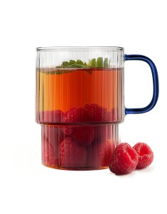 Dwie szklanki ryflowane z niebieskim uchem 350ml Livio 1791