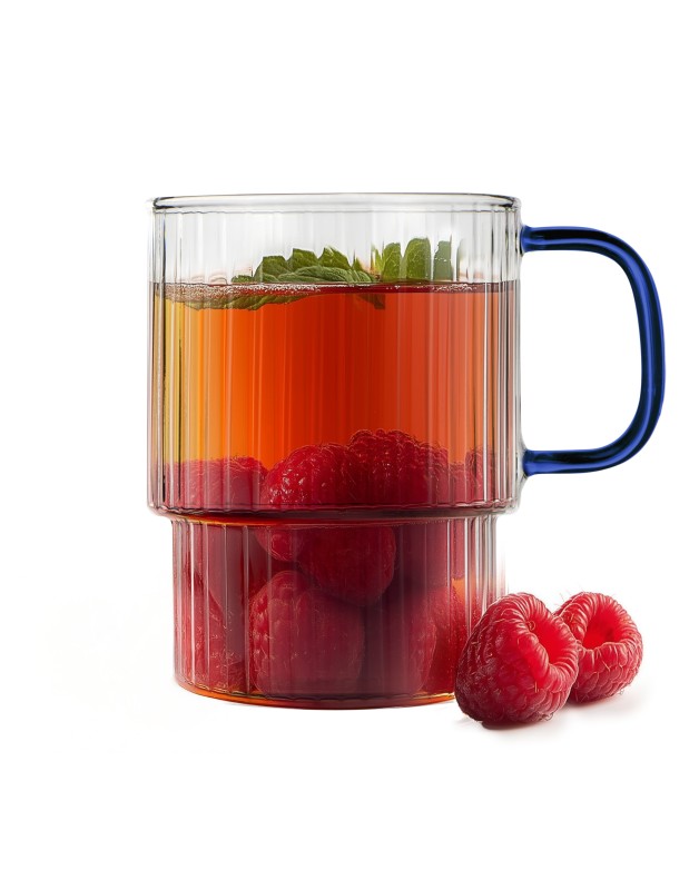 Dwie szklanki ryflowane z niebieskim uchem 350ml Livio 1791