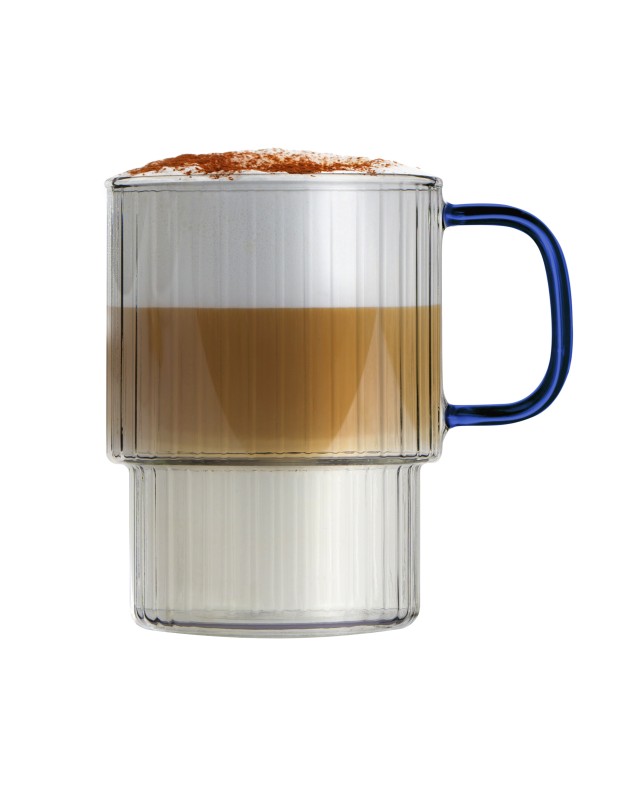 Dwie szklanki ryflowane z niebieskim uchem 350ml Livio 1791