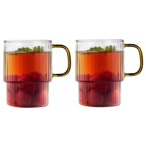 Dwie szklanki ryflowane z żółtym uchem 350ml Livio 1838