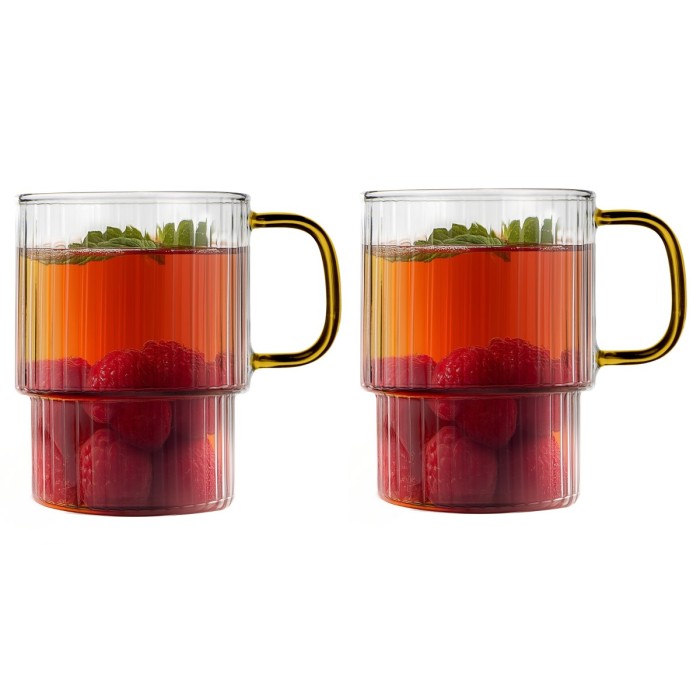 Dwie szklanki ryflowane z żółtym uchem 350ml Livio 1838