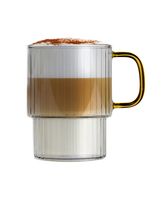 Dwie szklanki ryflowane z żółtym uchem 350ml Livio 1838