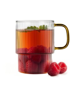 Dwie szklanki ryflowane z żółtym uchem 350ml Livio 1838