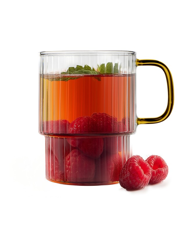 Dwie szklanki ryflowane z żółtym uchem 350ml Livio 1838