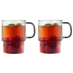 Dwie szklanki ryflowane z szarym uchem 350ml Livio 1814