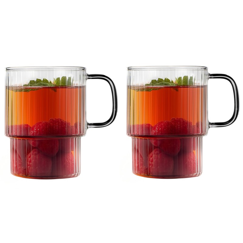 Dwie szklanki ryflowane z szarym uchem 350ml Livio 1814