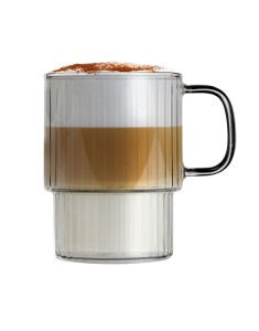 Dwie szklanki ryflowane z szarym uchem 350ml Livio 1814