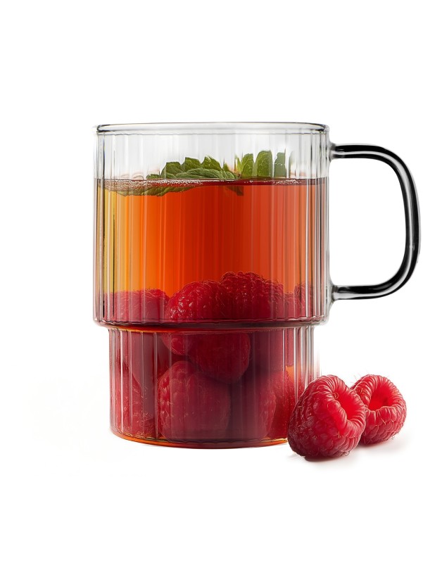 Dwie szklanki ryflowane z szarym uchem 350ml Livio 1814