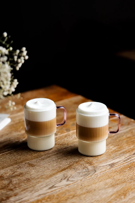 Dwie szklanki ryflowane z szarym uchem 350ml Livio 1814