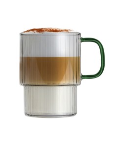 Dwie szklanki ryflowane z zielonym uchem 350ml Livio 1807