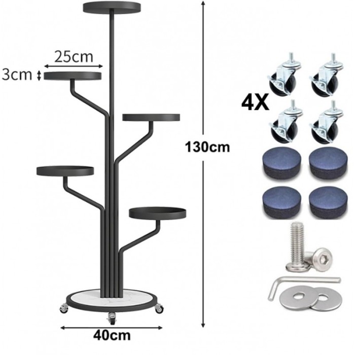 Kwietnik, regał, stojak na kwiaty metalowy okrągły na kółkach 130x40cm SZ38CZ