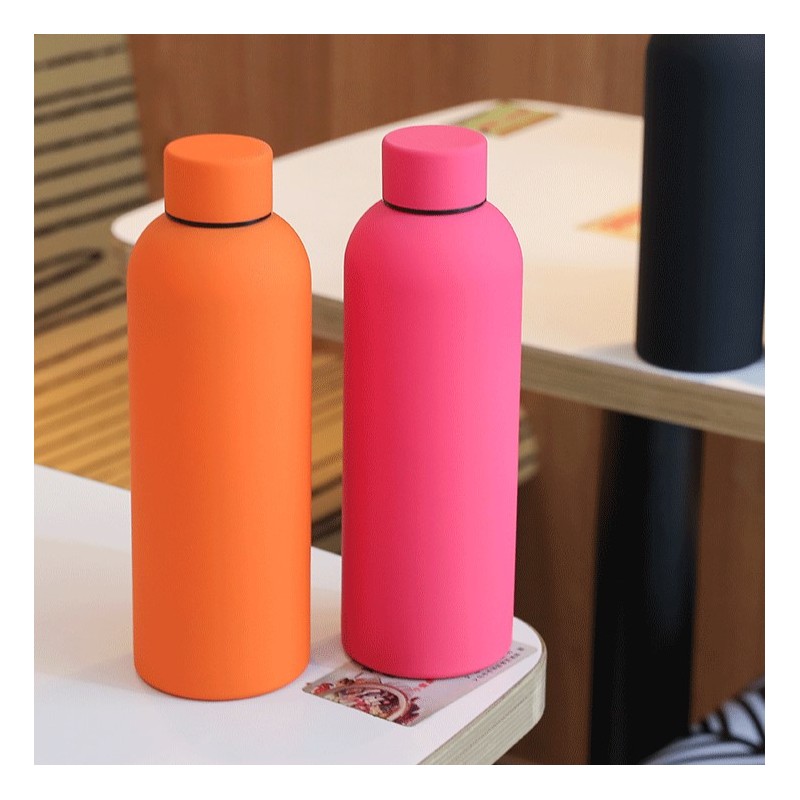 Bidon, butelka termiczna 500ML, stal nierdzewna z powłoką SOFT TOUCH fuksja BD46F