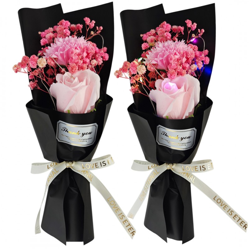 Bukiet zapachowych kwiatów mydlanych w pudełku, róże na prezent, świecące LED BUK08