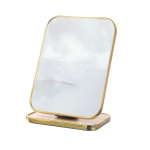 Lusterko kosmetyczne stojące drewniane, prostokątne, złota ramka 15 x 20cm L19