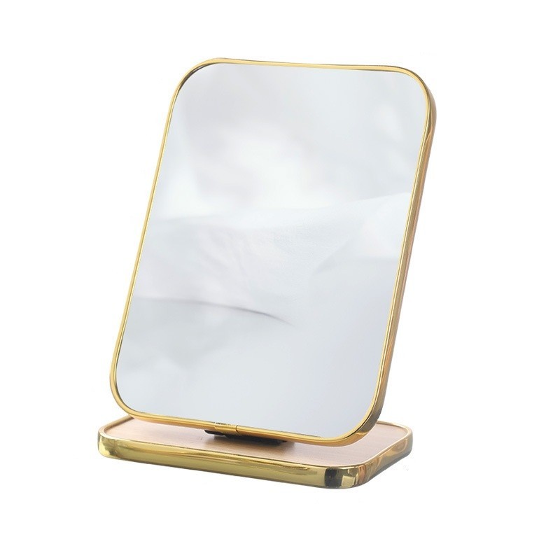 Lusterko kosmetyczne stojące drewniane, prostokątne, złota ramka 15 x 20cm L19