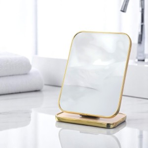 Lusterko kosmetyczne stojące drewniane, prostokątne, złota ramka 15 x 20cm L19