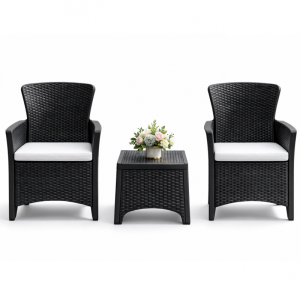 Zestaw mebli ogrodowych Bella antracyt 3w1 Stolik+2fotele imitacja rattanu SC08