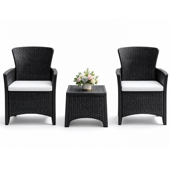 Zestaw mebli ogrodowych Bella antracyt 3w1 Stolik+2fotele imitacja rattanu SC08