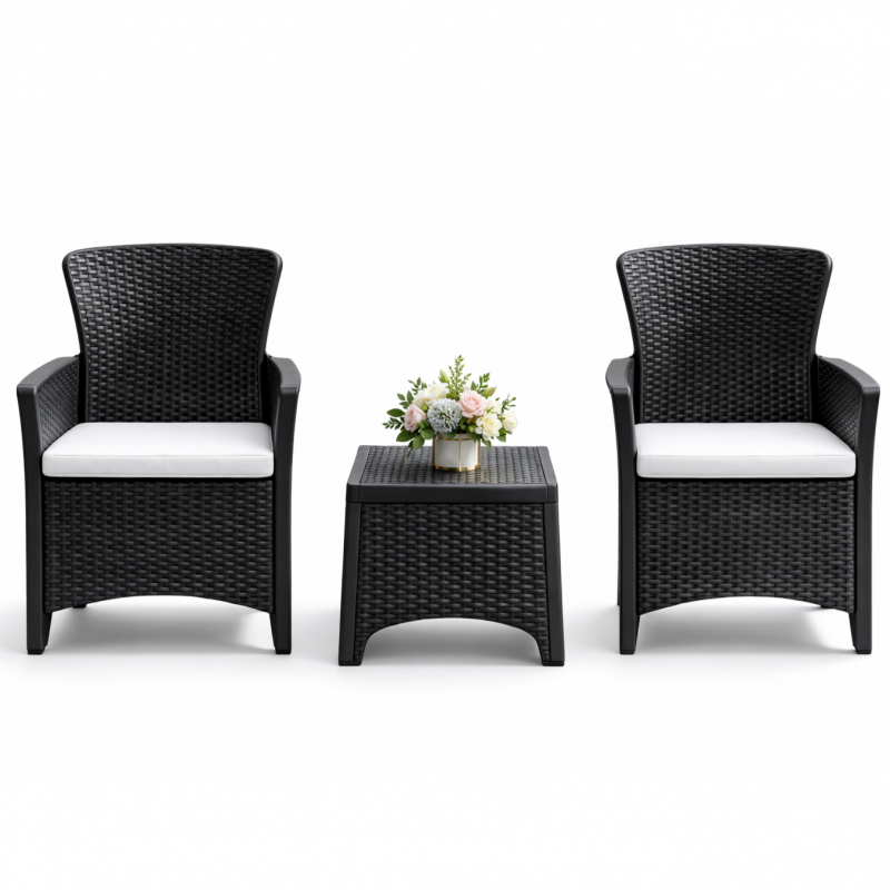 Zestaw mebli ogrodowych Bella antracyt 3w1 Stolik+2fotele imitacja rattanu SC08