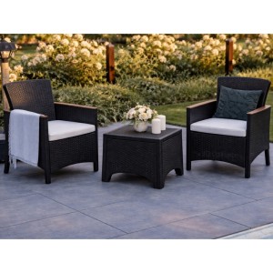 Zestaw mebli ogrodowych Bella antracyt 3w1 Stolik+2fotele imitacja rattanu SC08