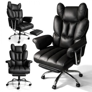 Fotel biurowy obrotowy RELAX PRO z podnóżkiem - ecoskóra czarny KO50CZ