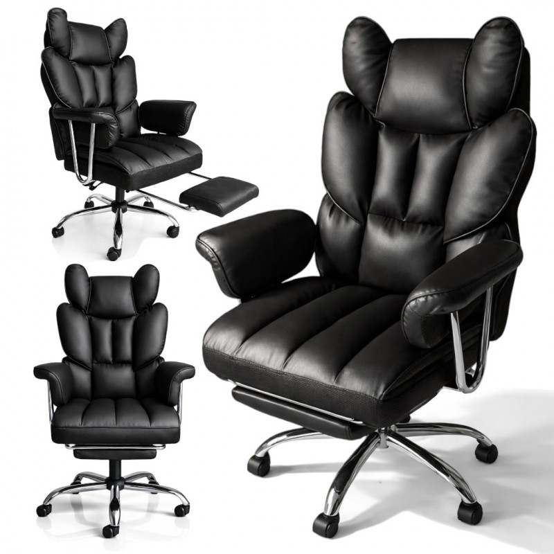 Fotel biurowy obrotowy RELAX PRO z podnóżkiem - ecoskóra czarny KO50CZ