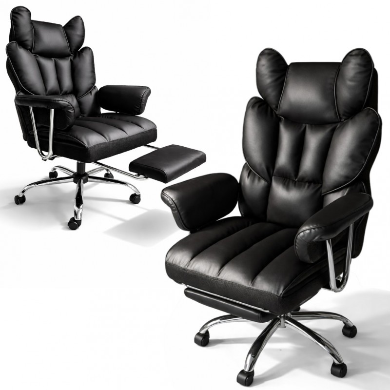 Fotel biurowy obrotowy RELAX PRO z podnóżkiem - ecoskóra czarny KO50CZ