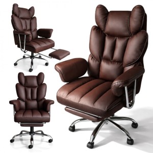 Fotel biurowy obrotowy RELAX PRO z podnóżkiem - ecoskóra brązowy ciemny KO50BR