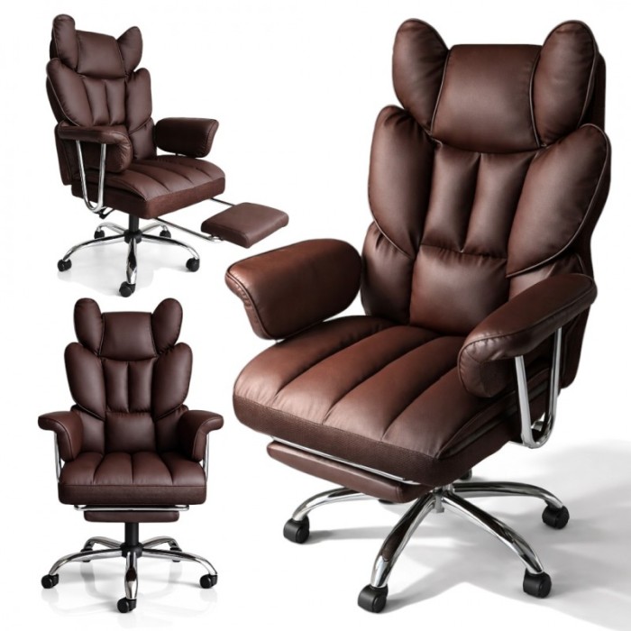 Fotel biurowy obrotowy RELAX PRO z podnóżkiem - ecoskóra brązowy ciemny KO50BR