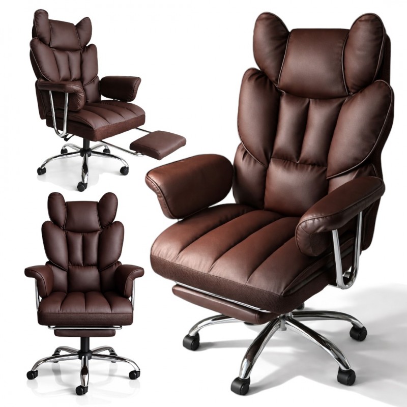 Fotel biurowy obrotowy RELAX PRO z podnóżkiem - ecoskóra brązowy ciemny KO50BR