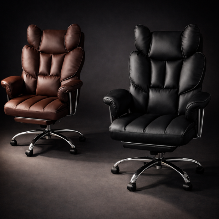 Fotel biurowy obrotowy RELAX PRO z podnóżkiem - ecoskóra brązowy ciemny KO50BR