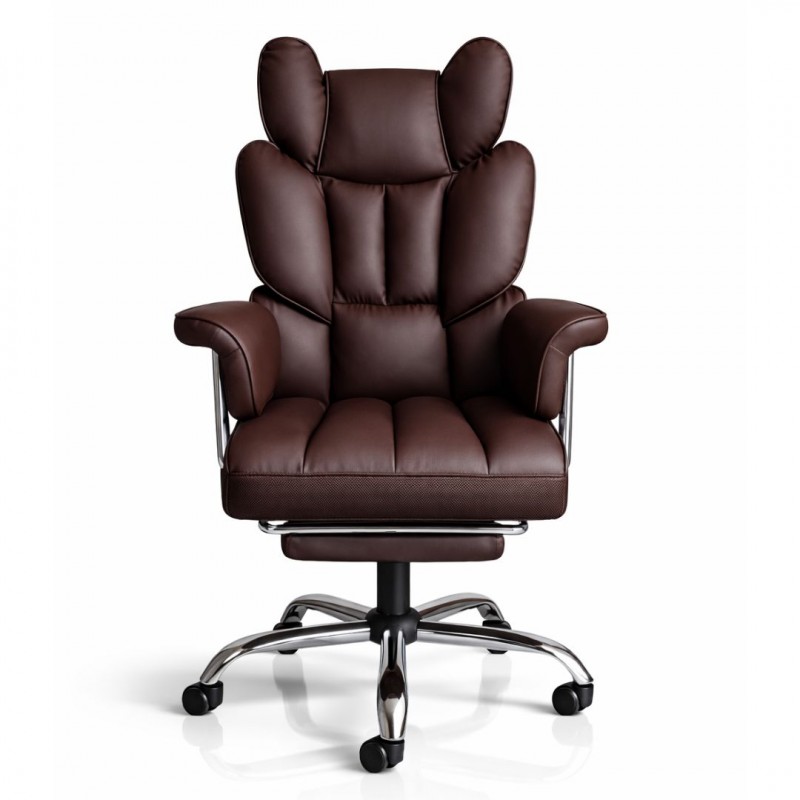 Fotel biurowy obrotowy RELAX PRO z podnóżkiem - ecoskóra brązowy ciemny KO50BR