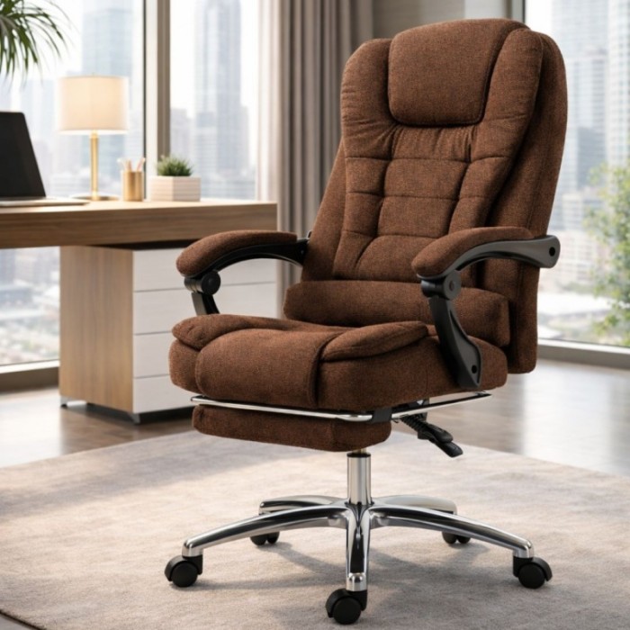 Fotel biurowy obrotowy BOSS z podnóżkiem - brązowy MATERIAŁ KO22BR-MAT