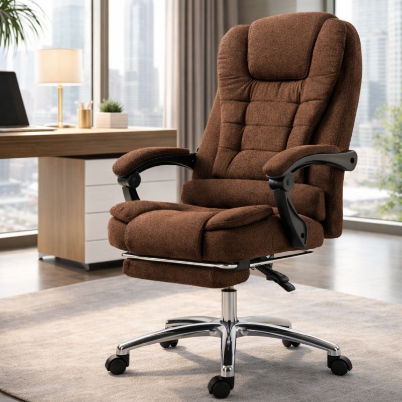 Fotel biurowy obrotowy BOSS z podnóżkiem - brązowy MATERIAŁ KO22BR-MAT