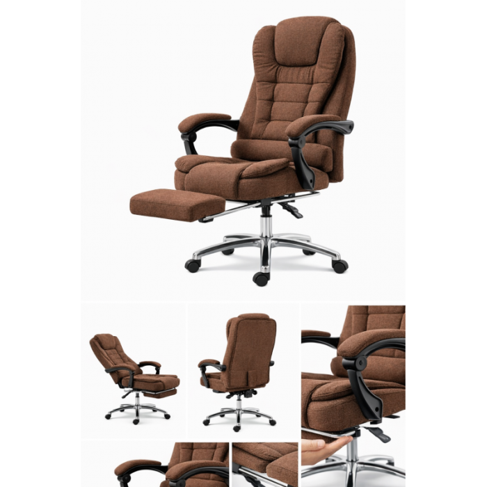 Fotel biurowy obrotowy BOSS z podnóżkiem - brązowy MATERIAŁ KO22BR-MAT