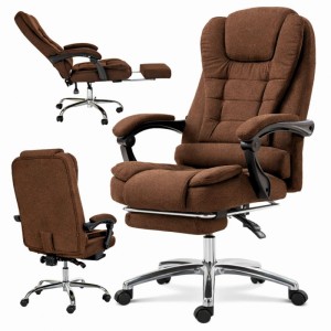 Fotel biurowy obrotowy BOSS z podnóżkiem - brązowy MATERIAŁ KO22BR-MAT