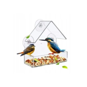 Karmnik, domek dla ptaków z przyssawkami do okna, transparentny PT04