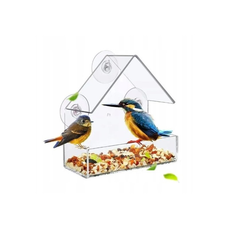 Karmnik, domek dla ptaków z przyssawkami do okna, transparentny PT04