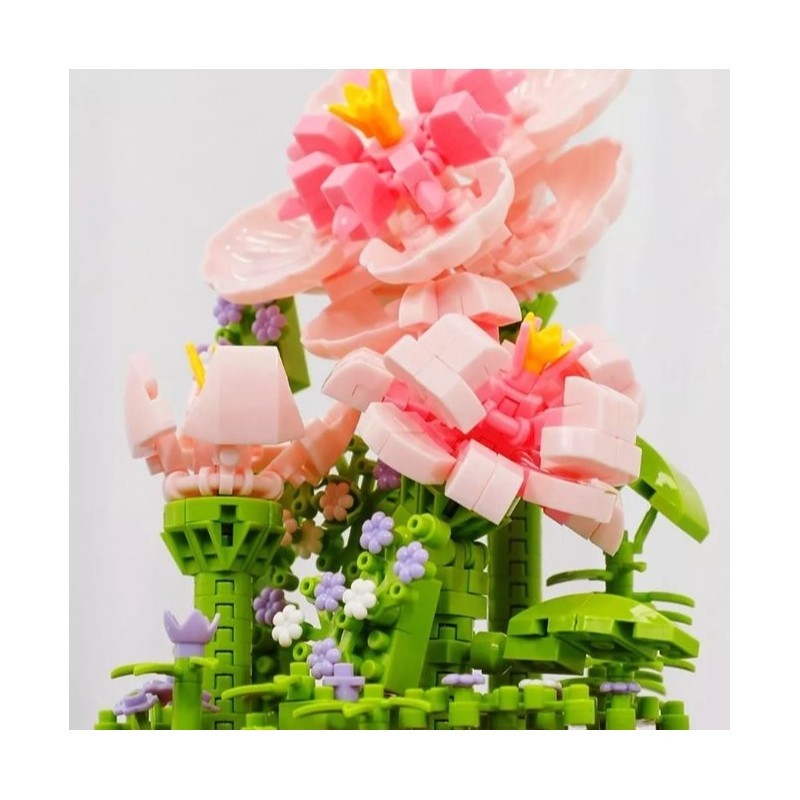 Kwiaty Hibiskus z klocków konstrukcyjnych pod kopułą, róż, 543 el. +12 lat KL04