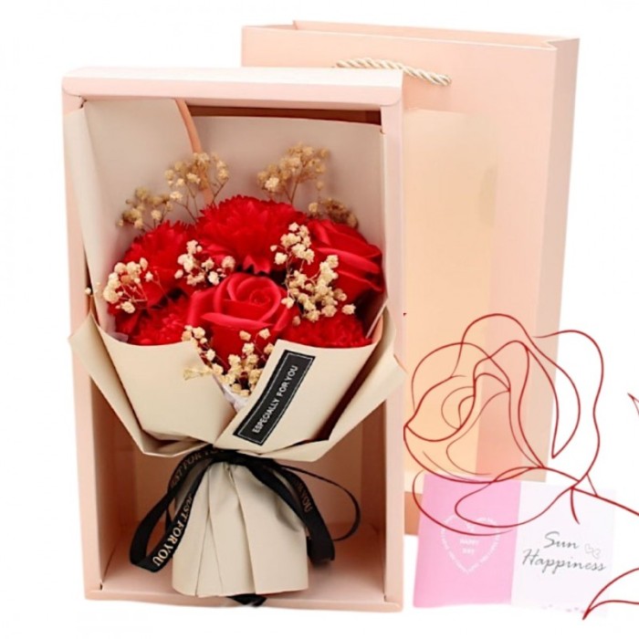 Bukiet zapachowych kwiatów mydlanych w pudełku 6 szt. flower box BUK09CZE