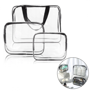 Zestaw kosmetyczek 3w1, transparentne 3 rozmiary, wodoodporne Czerń KS154