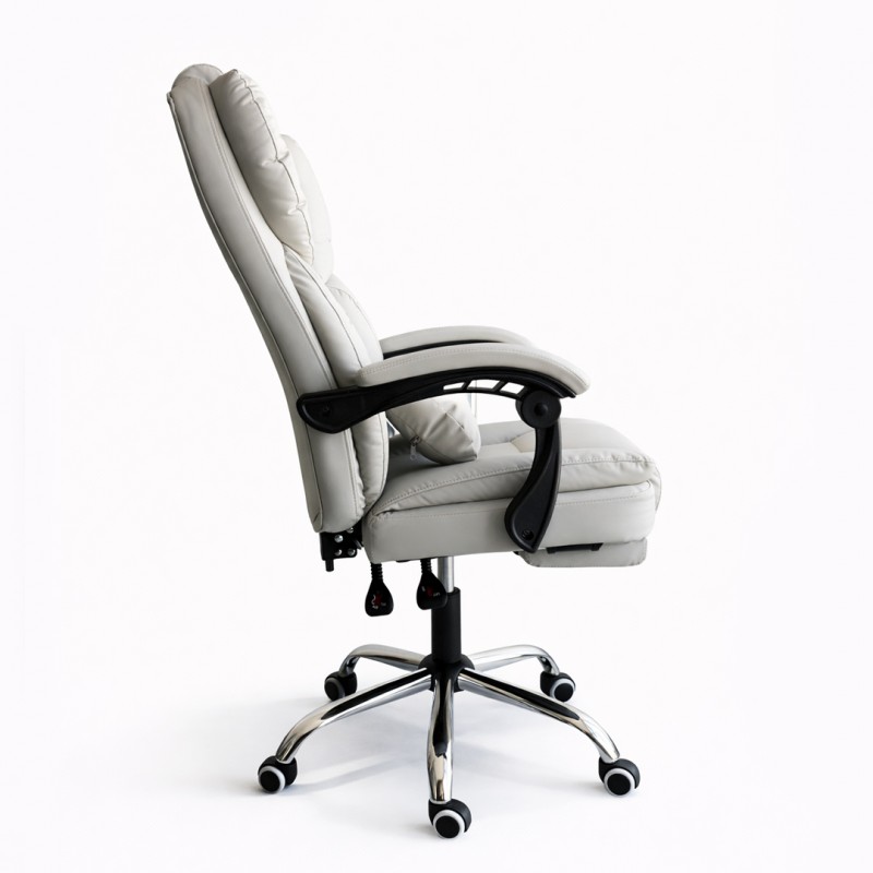 Fotel biurowy obrotowy SKYLINE z podnóżkiem - kremowa ekoskóra KO51K