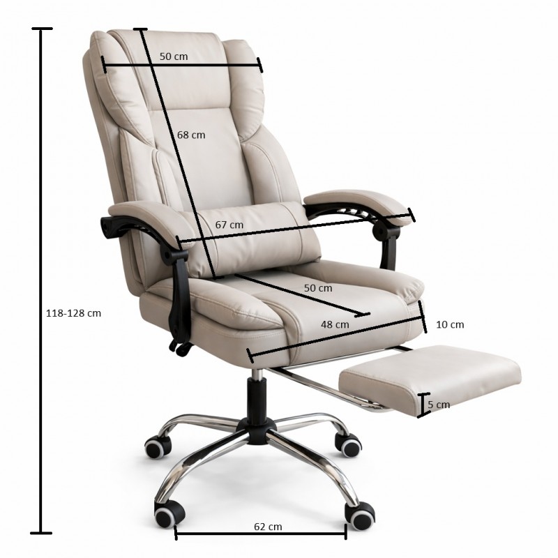 Fotel biurowy obrotowy SKYLINE z podnóżkiem - kremowa ekoskóra KO51K