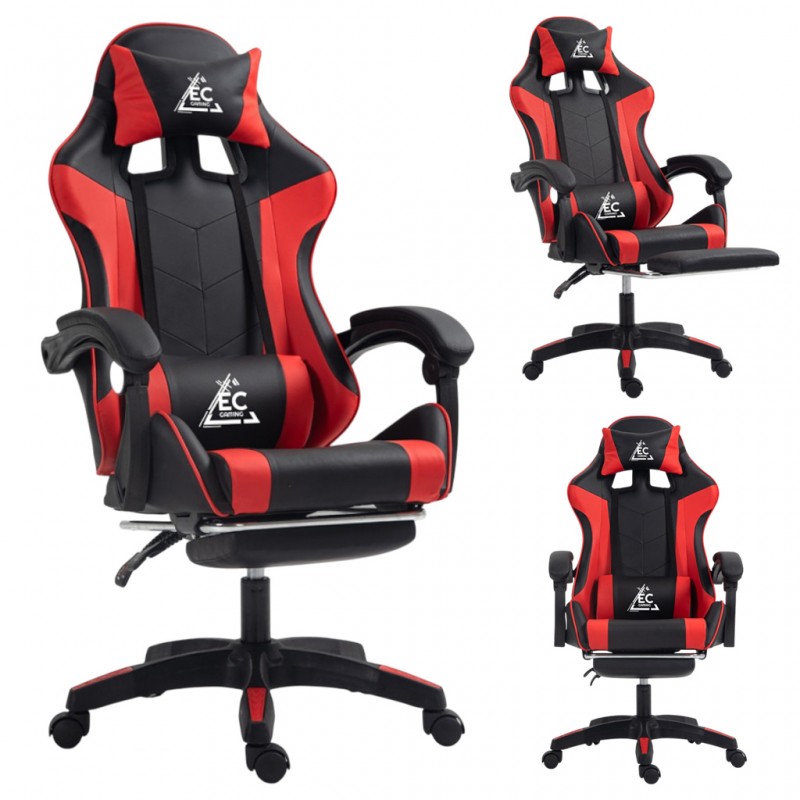 Fotel gamingowy obrotowy z podnóżkiem EC GAMING masażer KO24CZE